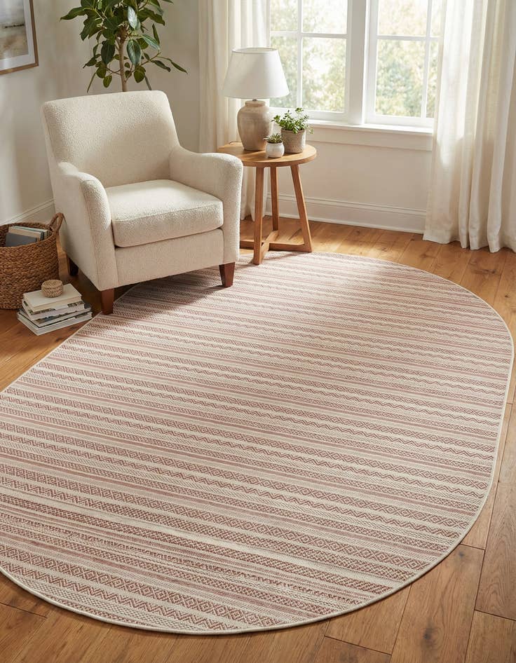Detail image of 7' 10 x 10' Easy-Clean Striped Indoor / Outdoor Oval Rug