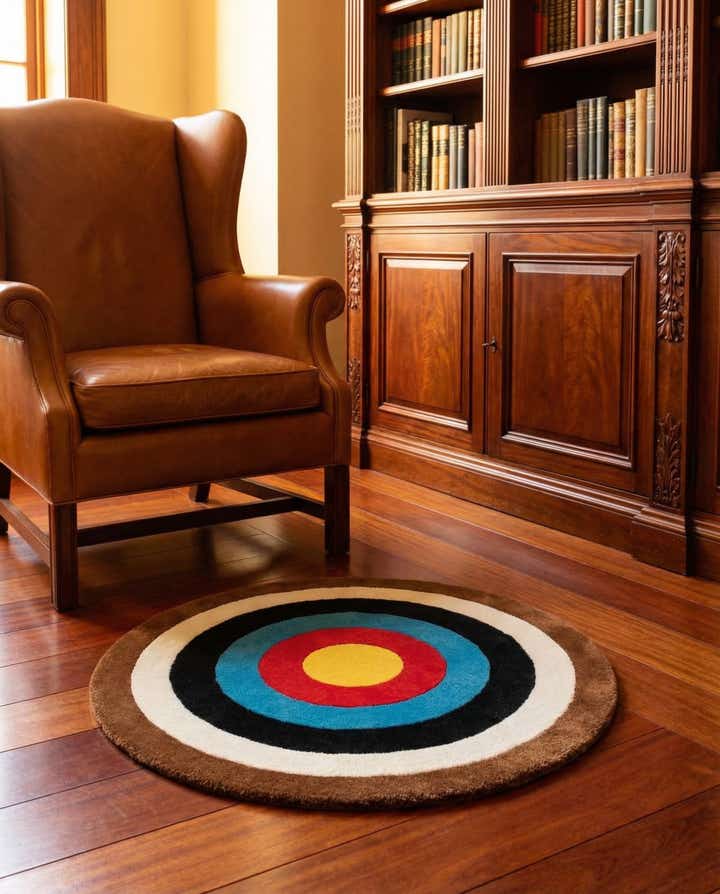 2' x 2' Hand Knotted WM Brown Target Round Rug