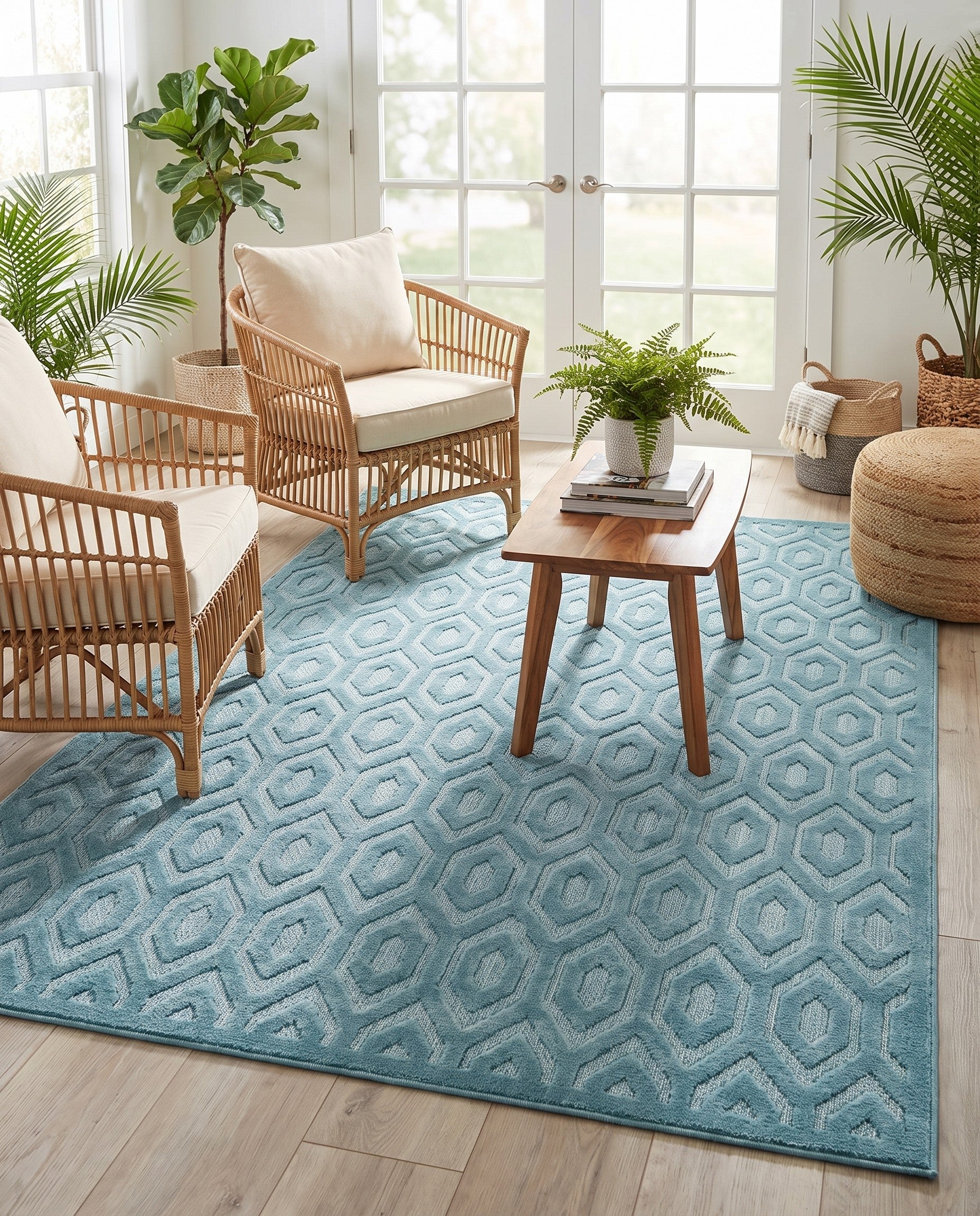 7' 10 x 10' Easy-Clean Trellis Textured Indoor / Outdoor Rug