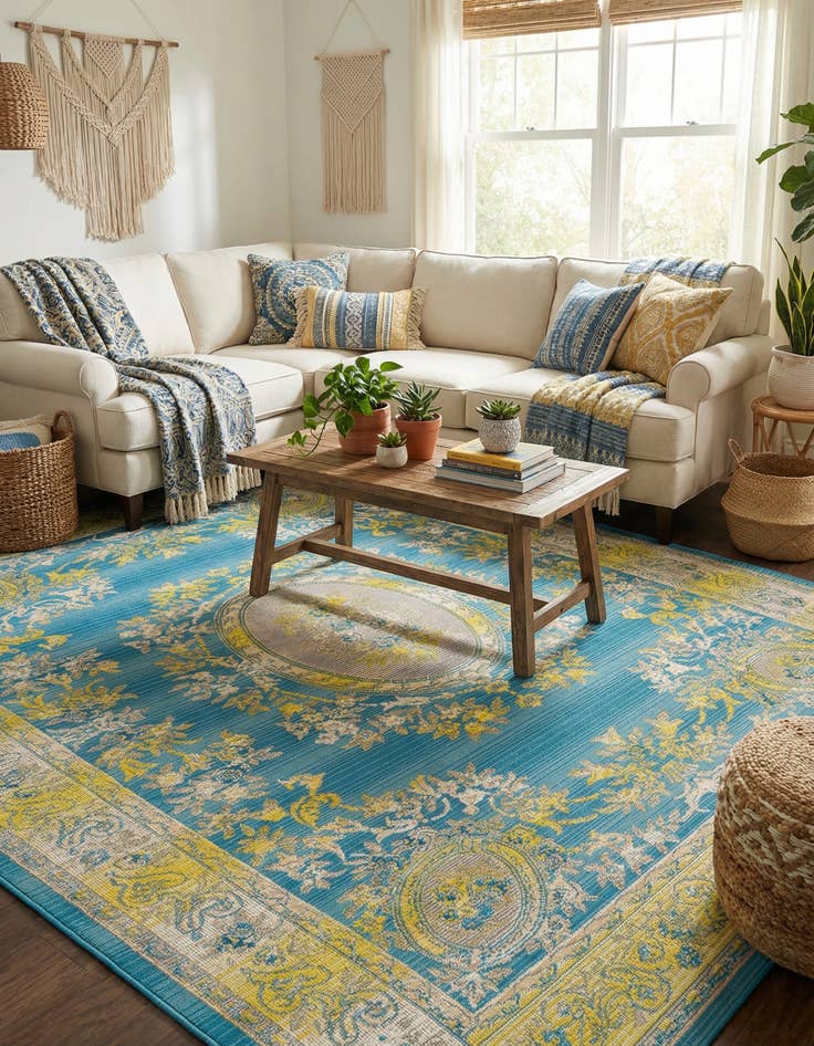 Detail image of 5' 3 x 8' Washable Traditional Indoor / Outdoor Rug