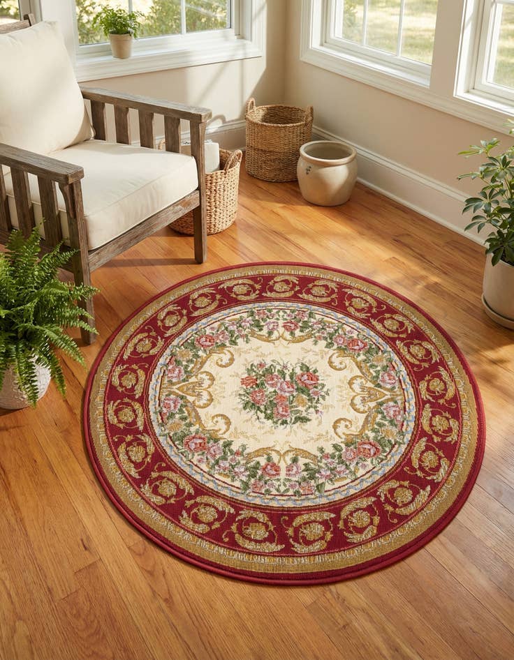 Detail image of 3' x 3'  Washable Traditional Indoor / Outdoor Round Rug
