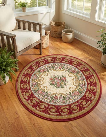 3' x 3' Easy-Clean Traditional Indoor / Outdoor Round Rug