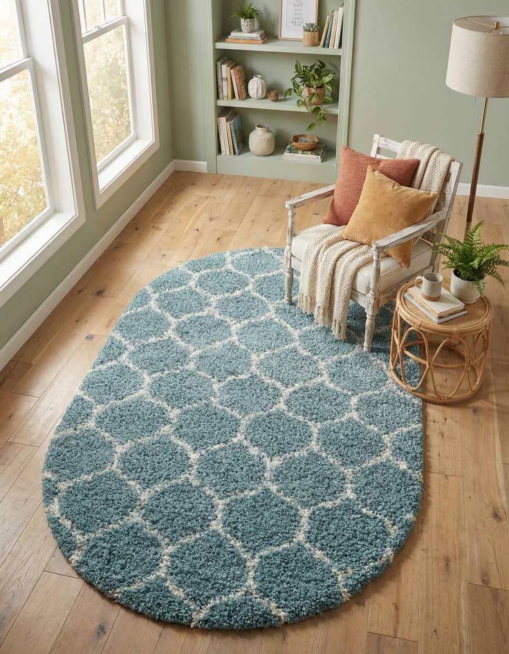 Detail image of 5' 3 x 8' Trellis Shag Oval Rug