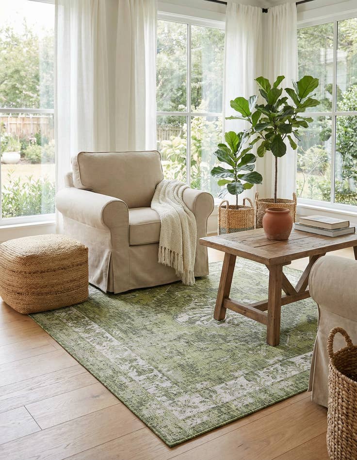 Detail image of 5' 3 x 5' 3 Washable Traditional Indoor / Outdoor Square Rug