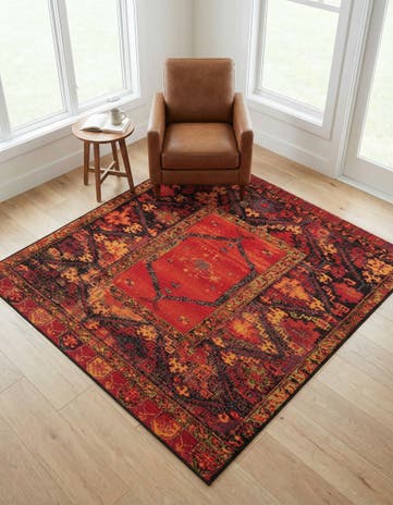 5' 3 x 5' 3 Easy-Clean Tribal Indoor / Outdoor Square Rug
