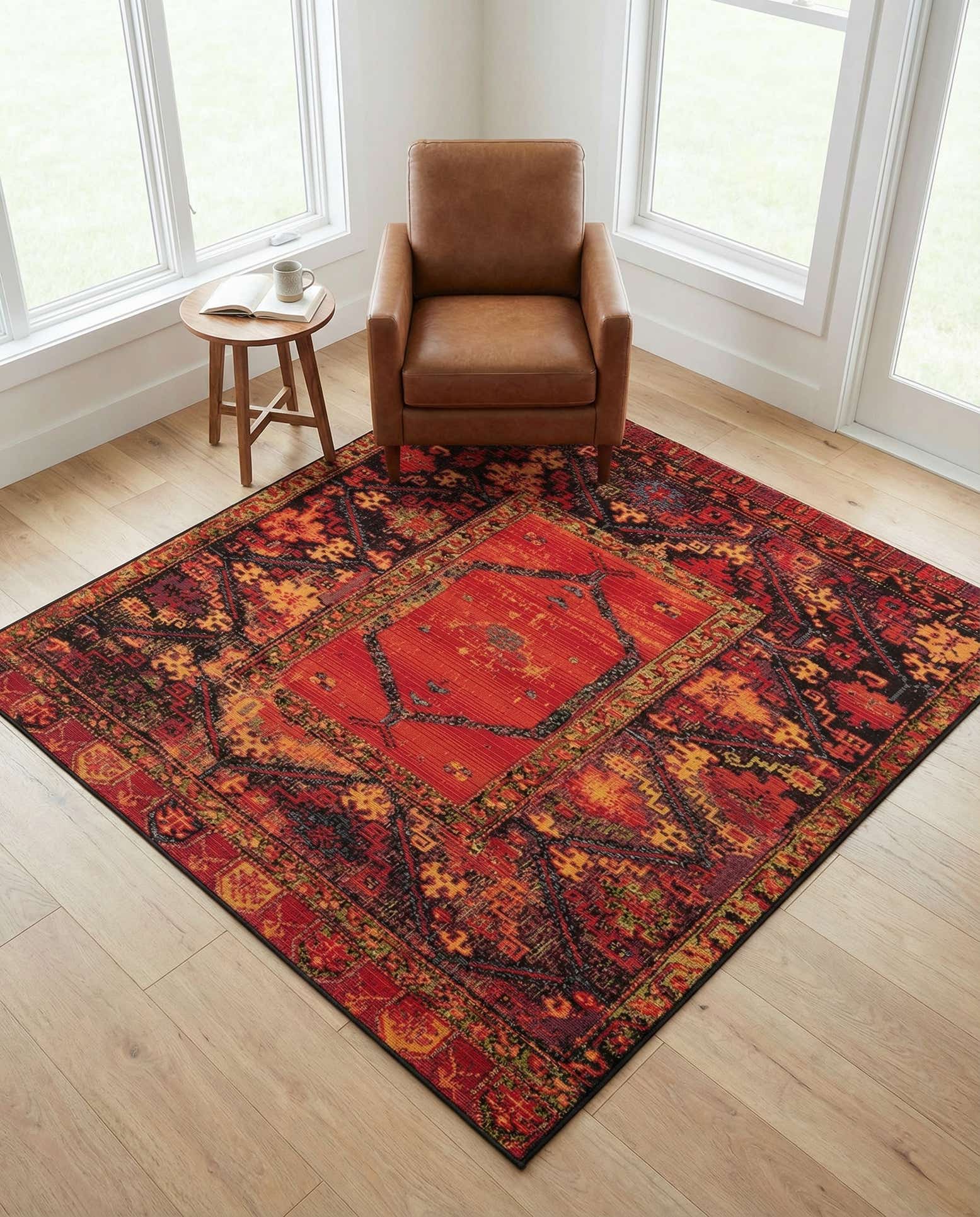5' 3 x 5' 3 Easy-Clean Tribal Indoor / Outdoor Square Rug