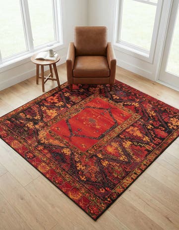 5' 3 x 5' 3 Easy-Clean Tribal Indoor / Outdoor Square Rug