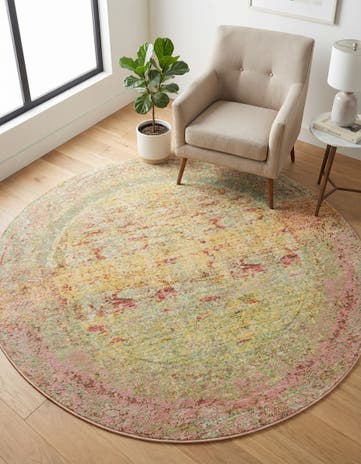 Yellow Aqua Round Rug