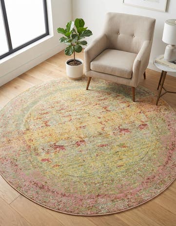 Yellow Aqua Round Rug