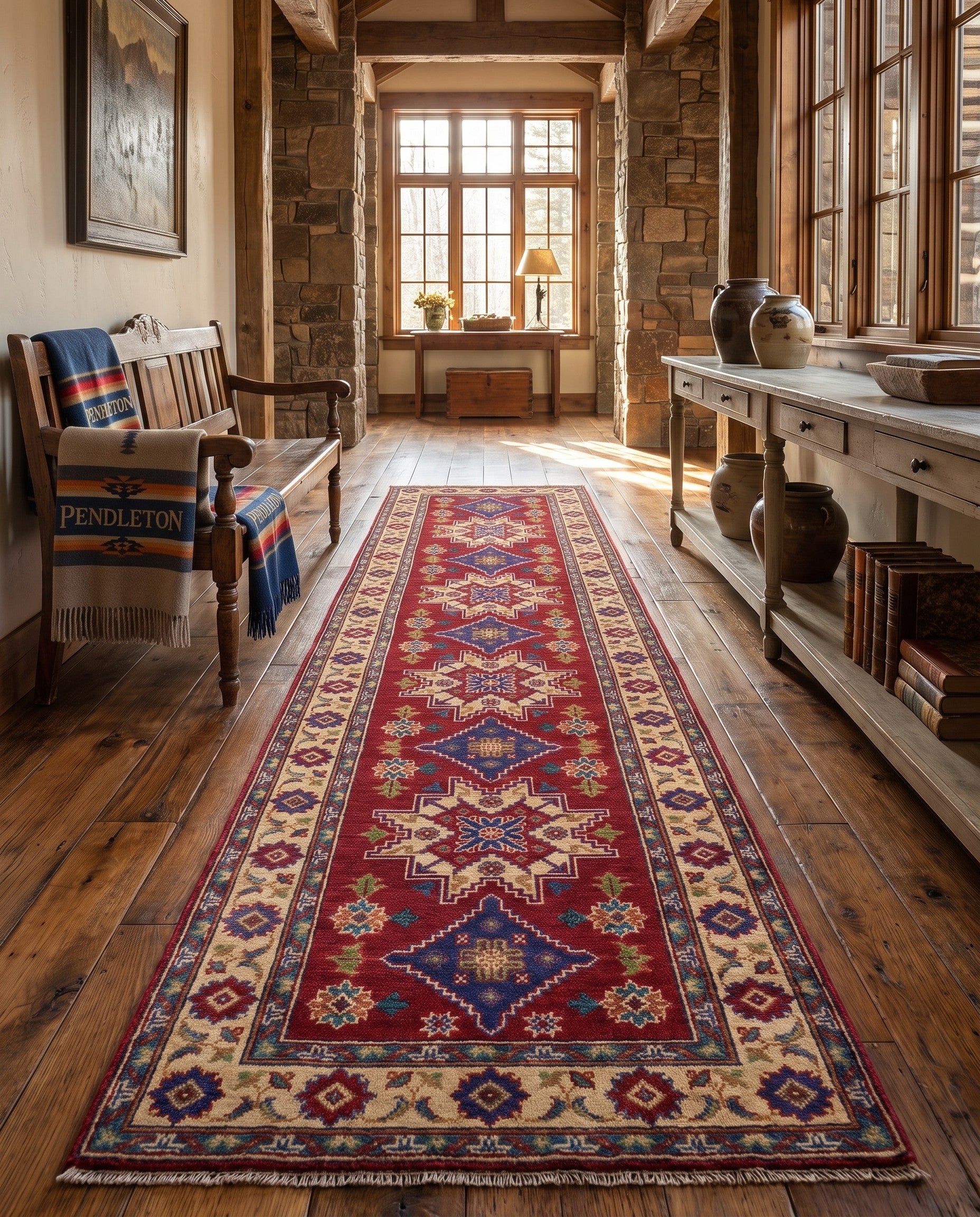 80cm x 300cm Hand Knotted Kazak Runner Rug