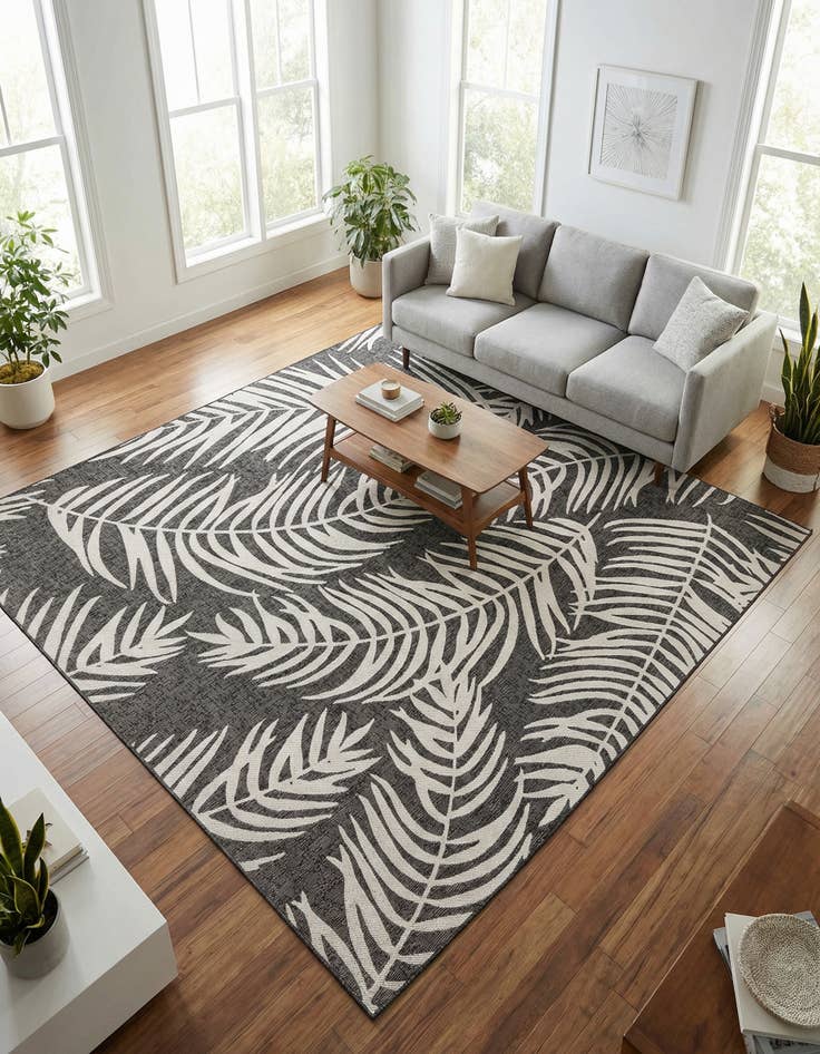 Detail image of 10' x 10'  Washable Botanical Indoor / Outdoor Square Rug