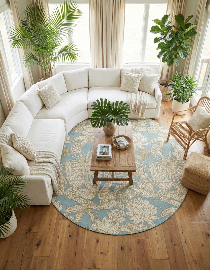 Detail image of 10' x 10' Easy-Clean Botanical Indoor / Outdoor Round Rug