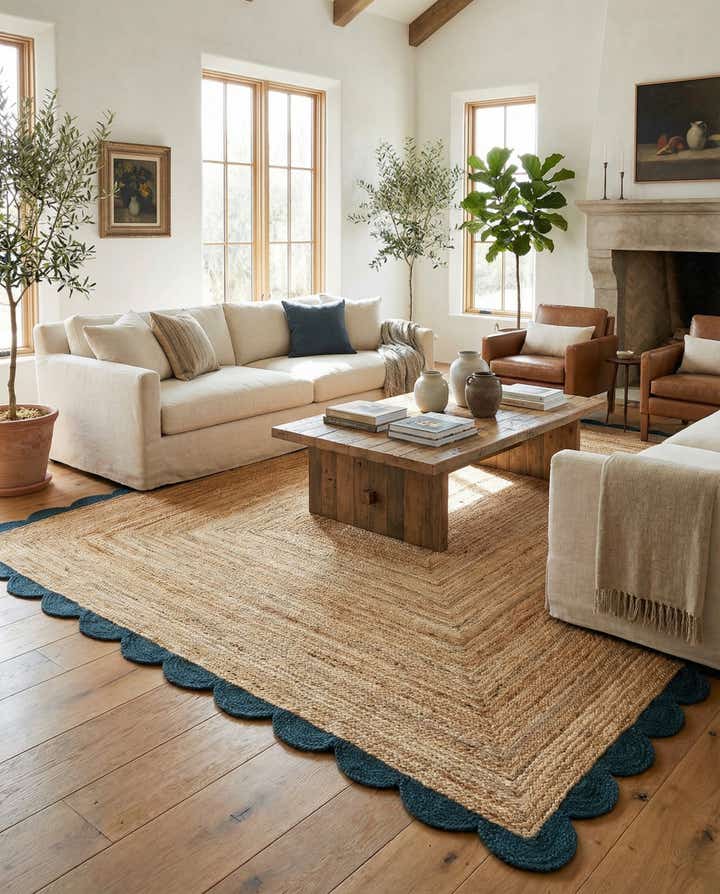 9' x 12' Handmade Scallop Braided Jute Rug