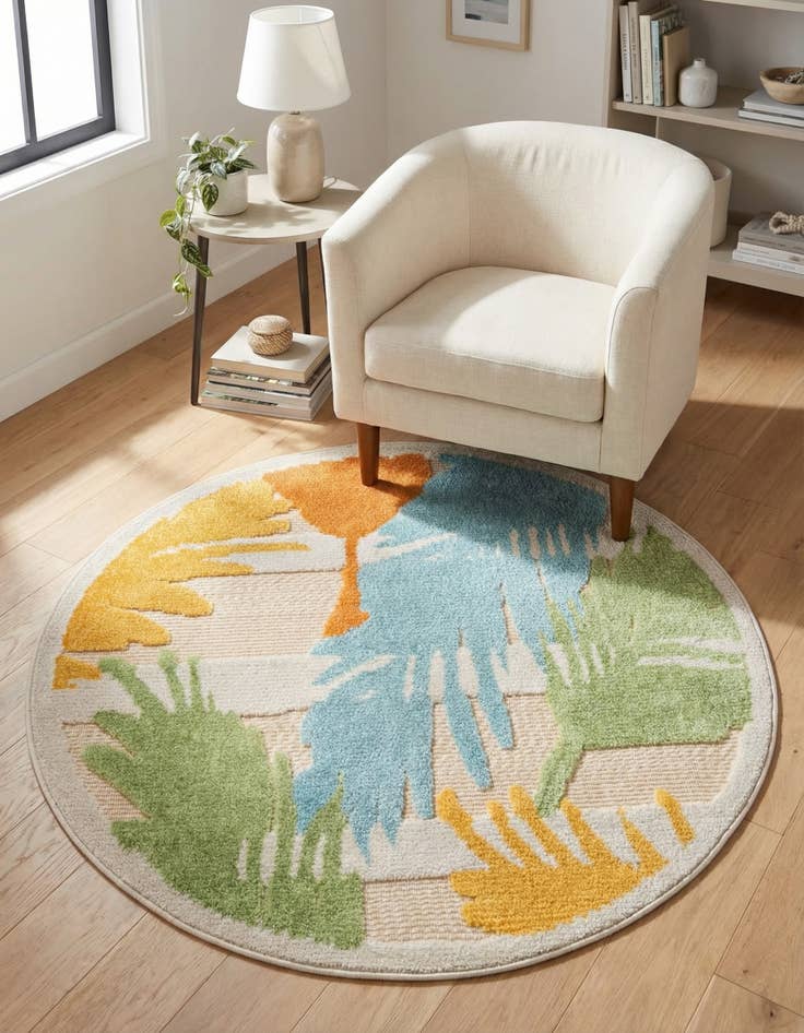 Detail image of  3' 3 x 3' 3  Washable Aruba Indoor / Outdoor Round Rug