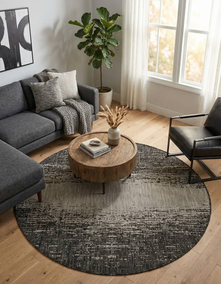 Detail image of 5' 3 x 5' 3 Washable Modern Indoor / Outdoor Round Rug