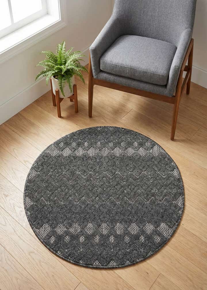 3' x 3' Easy-Clean Trellis Textured Indoor / Outdoor Round Rug