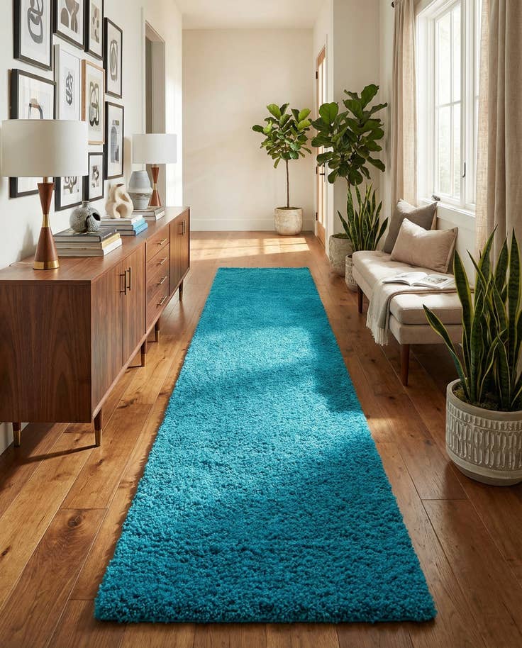 Detail image of 2' 7 x 16' 5 Solid Shag Runner Rug