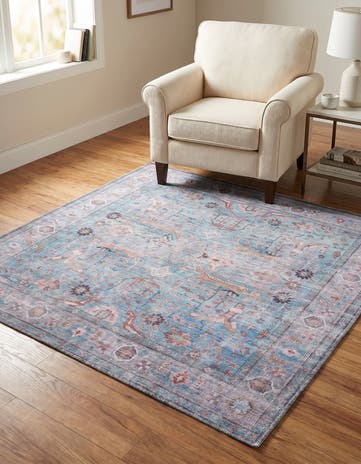 Blue Washable Maahru Square Rug
