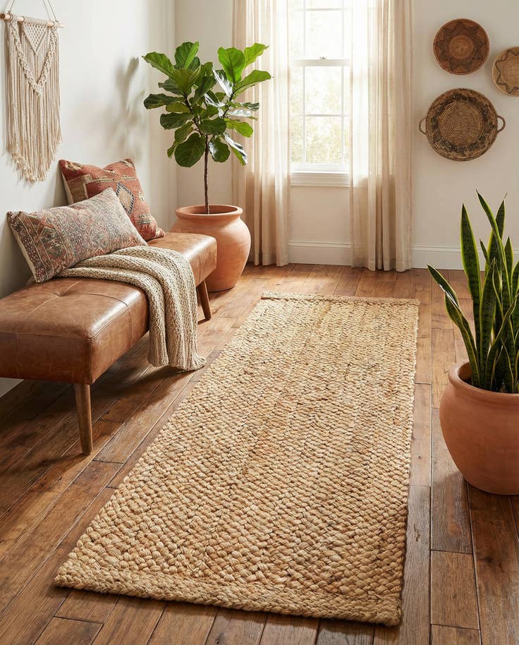 Detail image of 2' x 6' 1 Handmade Heirloom Braided Jute Runner Rug