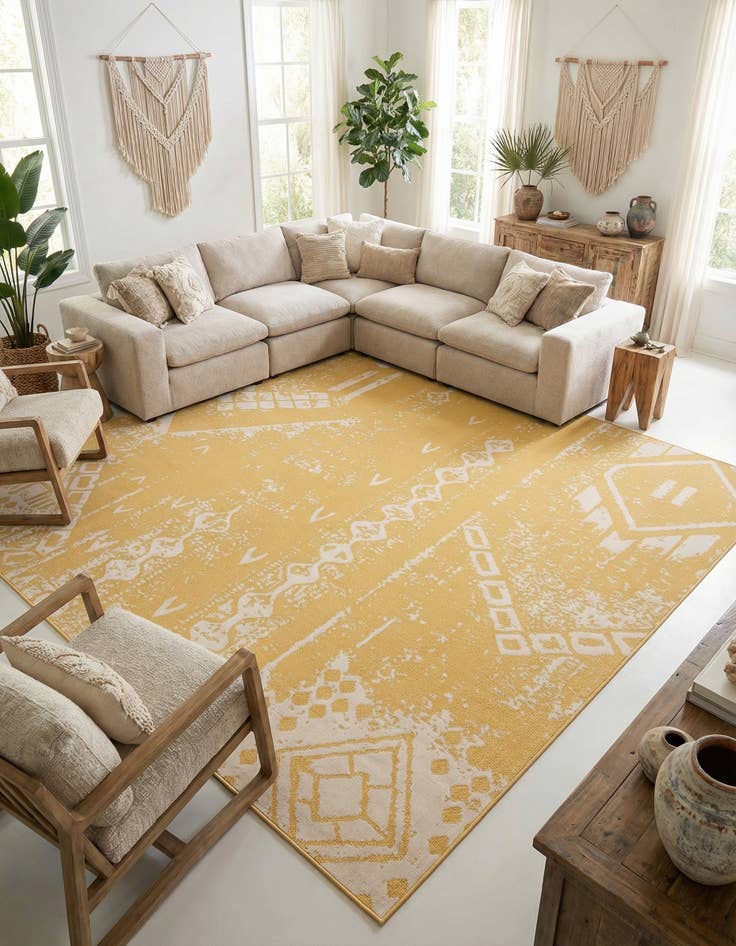 Detail image of 13' x 13'  Washable Bohemian Indoor / Outdoor Square Rug