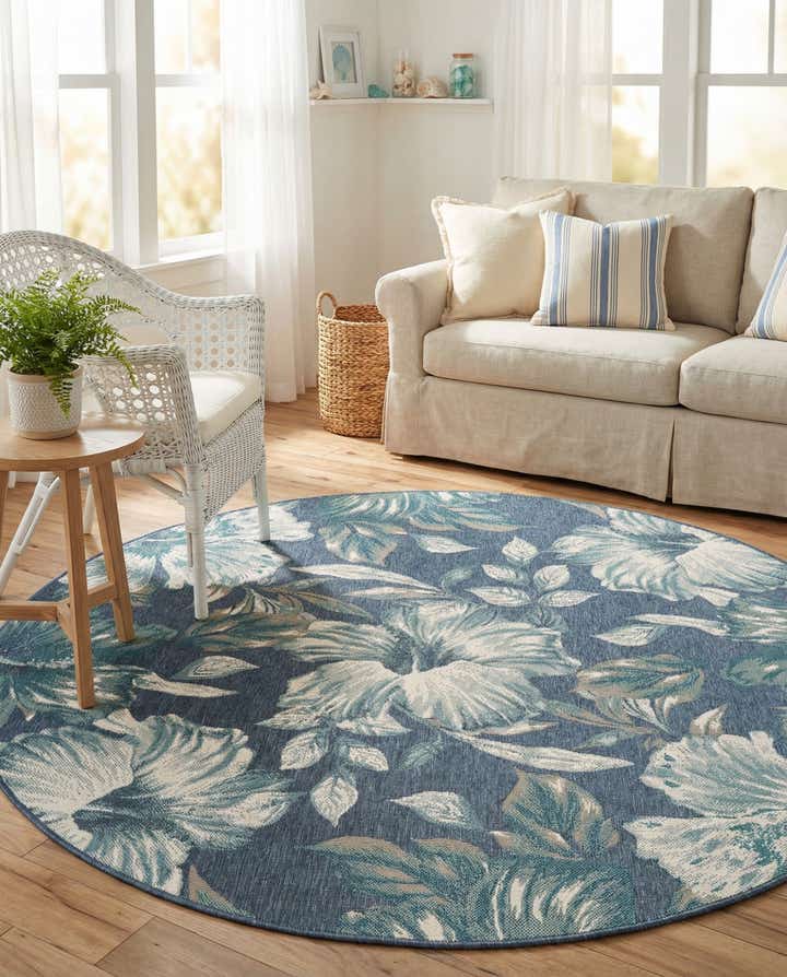 7' x 7' Easy-Clean Coastal Indoor / Outdoor Round Rug