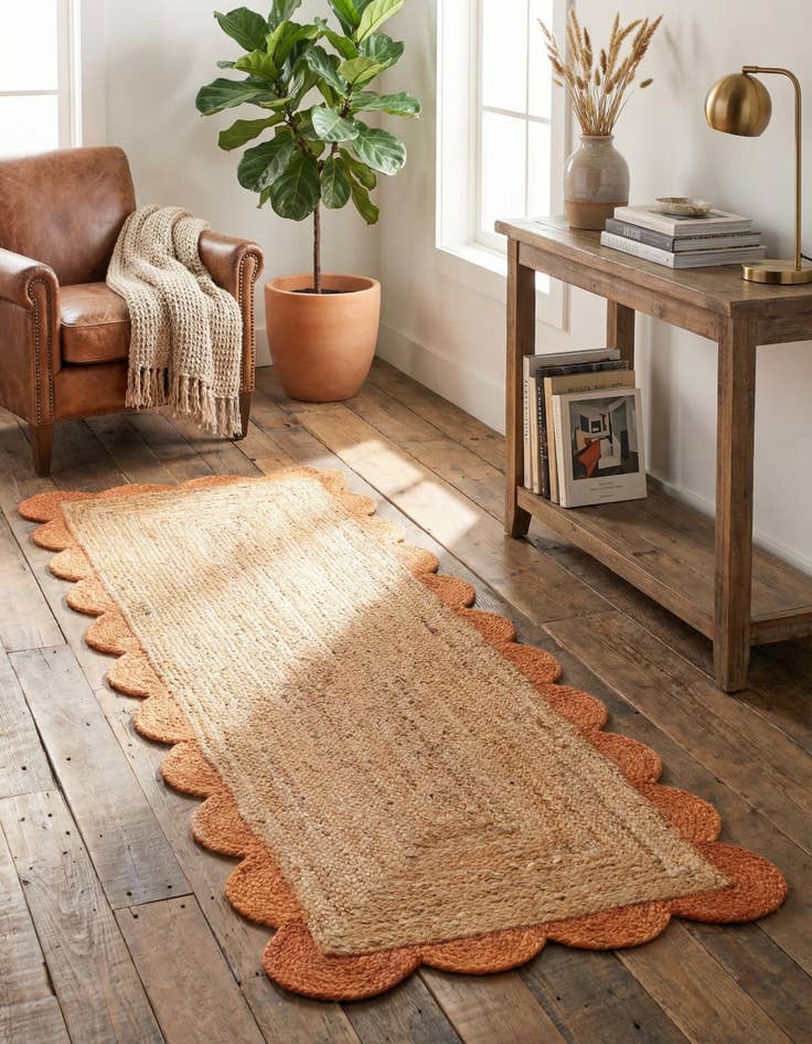 Detail image of 2' x 6' 1 Handmade Scallop Braided Jute Runner Rug