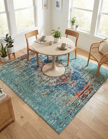 Turquoise Washable Carnevale Square Rug