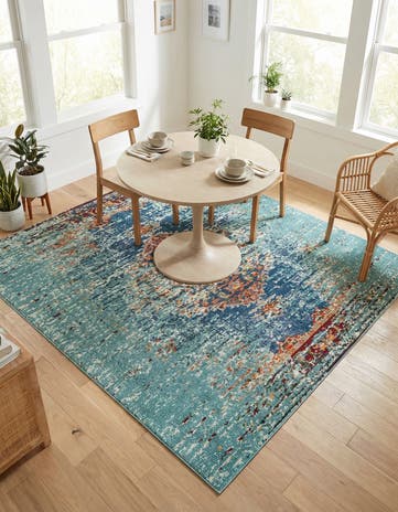 Turquoise Washable Carnevale Square Rug