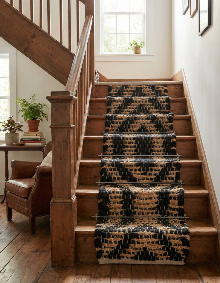 Detail image of 0' 9 x 2' 6  Hand Woven Chindi Jute Stair Rug