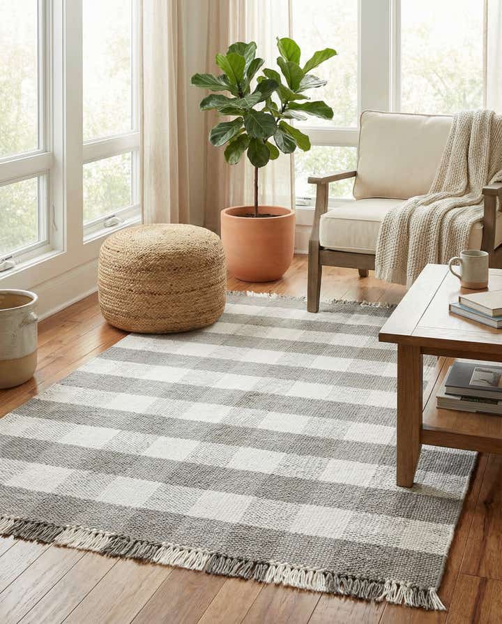 5' 3 x 8' Easy-Clean Eco Plaid Washable Indoor / Outdoor Rug