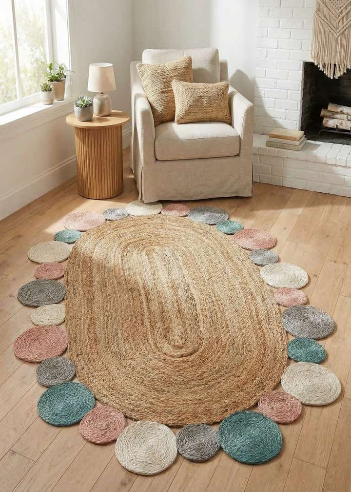 4' 1 x 6' 1 Handmade Braided Jute Oval Rug