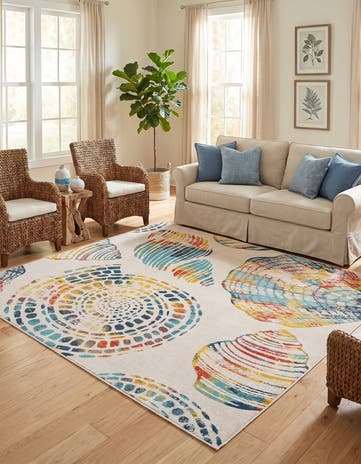 Easy-Clean Coastal Indoor / Outdoor Square Rug