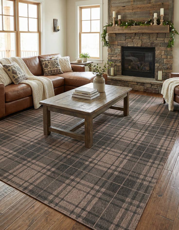 Detail image of 10' x 13' Washable Checkered Indoor / Outdoor Rug