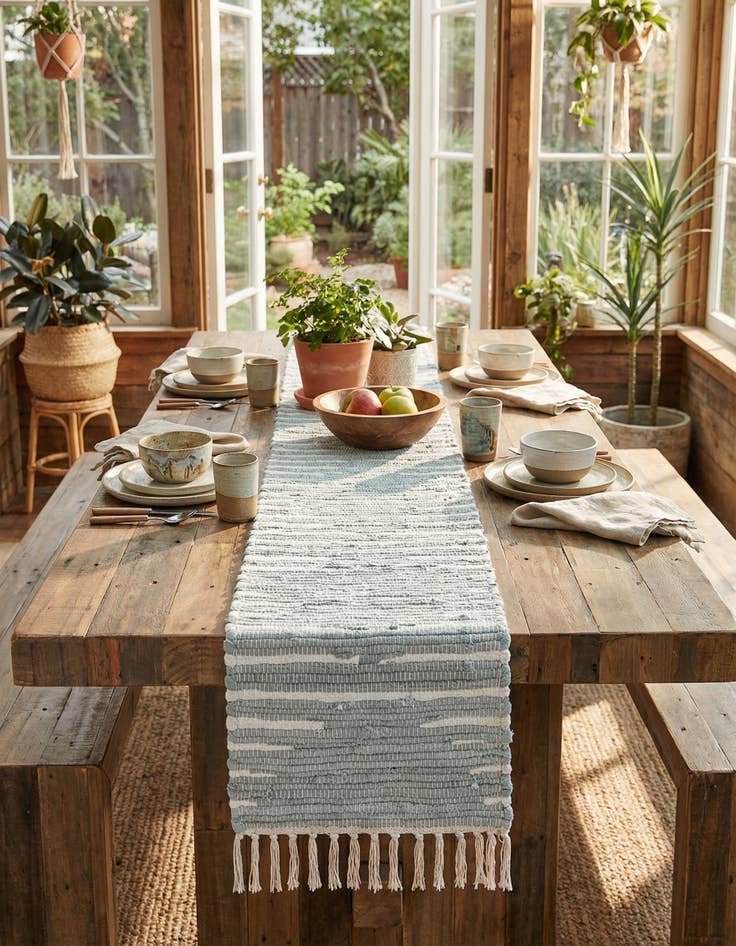 Detail image of 1' 2 x 8'  Hand Woven Chindi Cotton Table Runner Rug