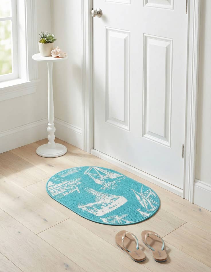 Detail image of 2' x 3'  Washable Coastal Indoor / Outdoor Oval Rug