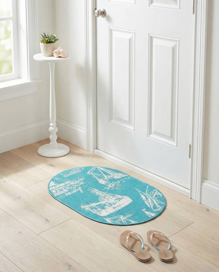 Detail image of 2' x 3' Easy-Clean Coastal Indoor / Outdoor Oval Rug