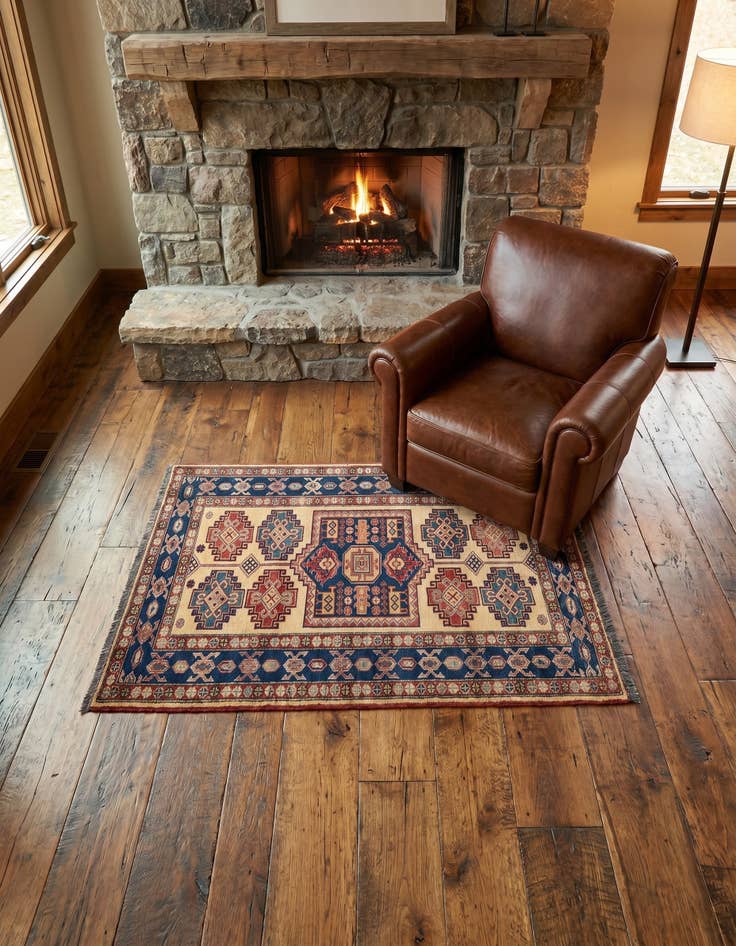 Detail image of 3' 4 x 5' 6 Hand Knotted Kazak Wool Rug