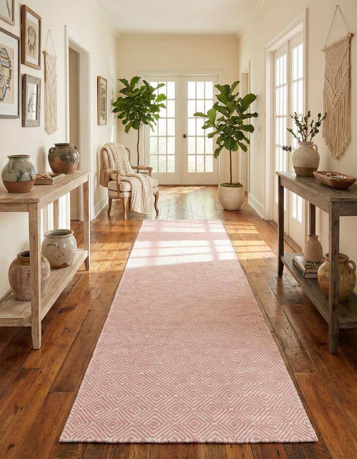 Detail image of 2' 7 x 14' 1  Hand Woven Geo Trellis Flatweave Runner Rug