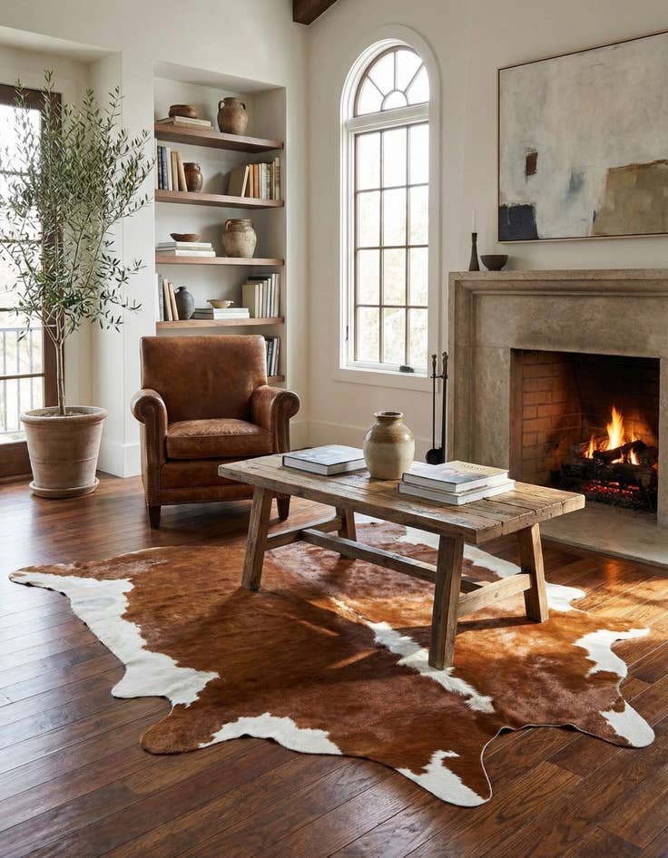 Detail image of 5' 1 x 6' 2 Cowhide Leather Rug