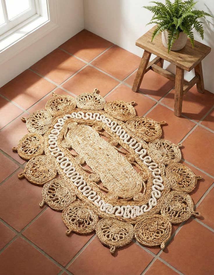 Detail image of 2' x 3' 1  Hand Braided Jute Oval Rug