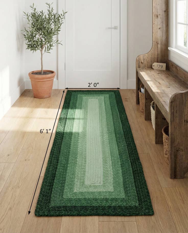 Detail image of 2' x 6' 1 Handmade Hand Braided Wool Runner Rug