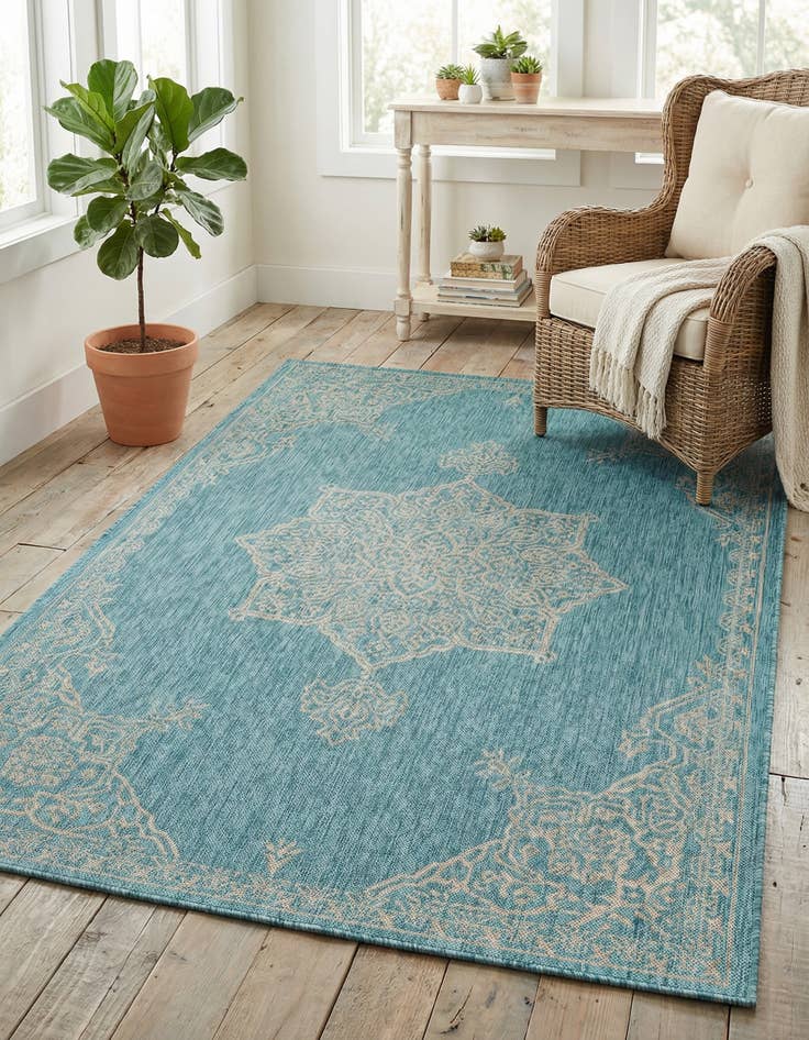 Detail image of 5' 3 x 8' Washable Traditional Indoor / Outdoor Rug
