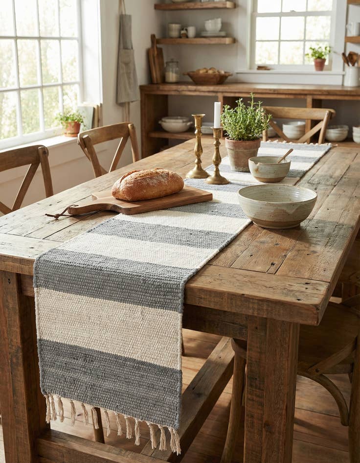 Detail image of 1' 2 x 8'  Hand Woven Chindi Rag Table Runner Rug