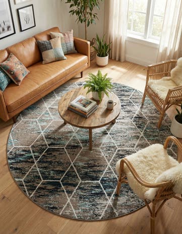 7' 10 x 7' 10 Lattice Frieze Round Rug