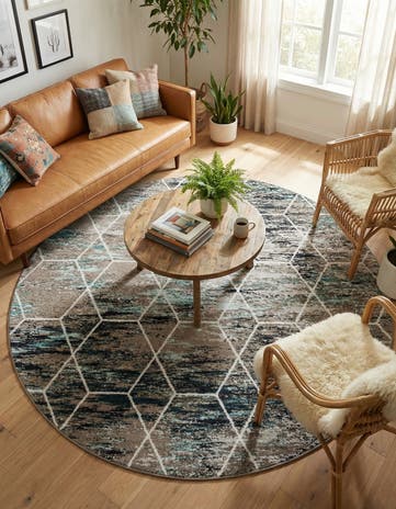 7' 10 x 7' 10 Lattice Frieze Round Rug
