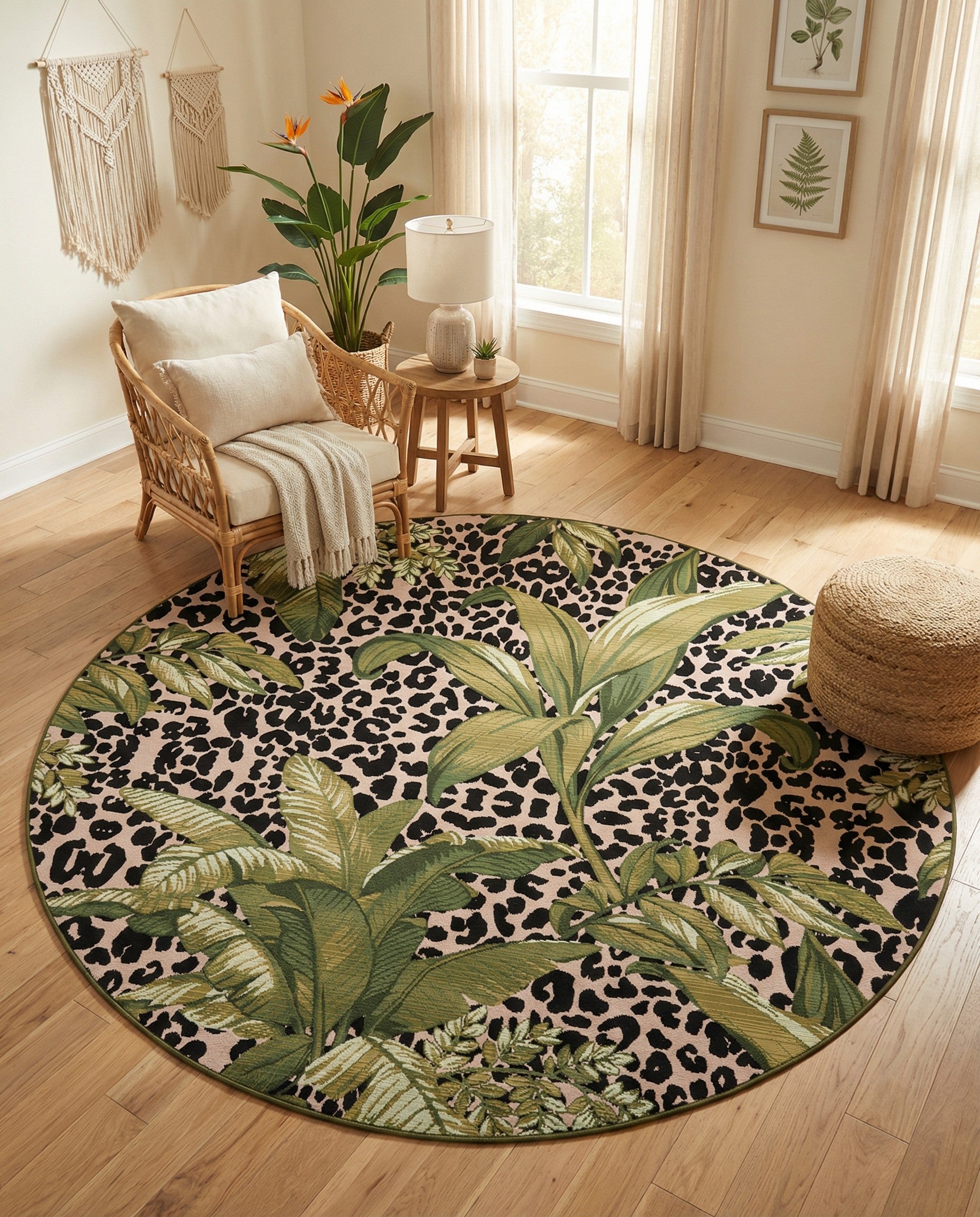 7' x 7' Easy-Clean Botanical Indoor / Outdoor Round Rug