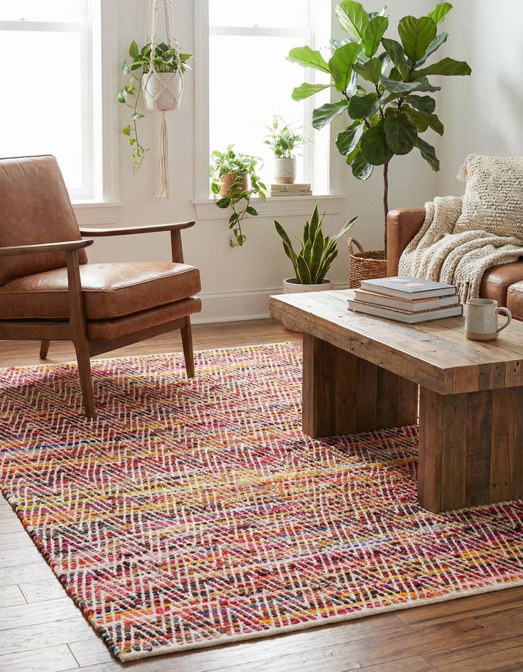 Detail image of 5' 1 x 8' Hand Woven Chindi Chevron Rug