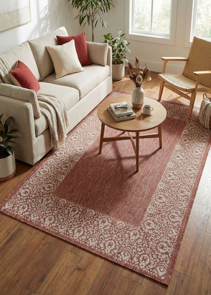 5' 3 x 8' Easy-Clean Border Indoor / Outdoor Rug