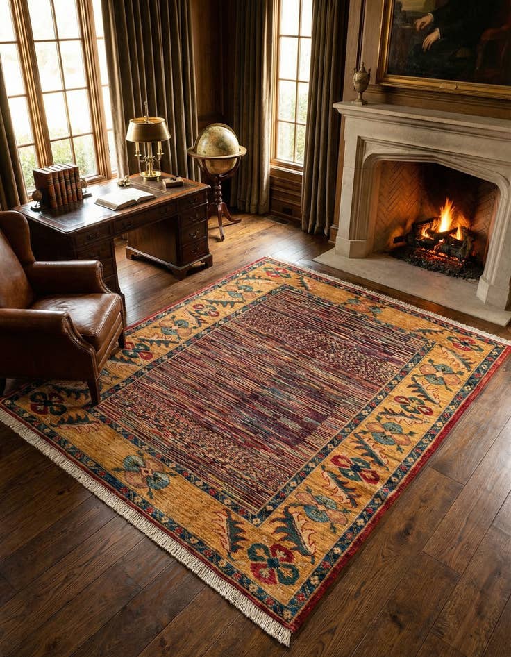 Detail image of 4' 11 x 6' 1 Hand Knotted Ziegler Wool Rug