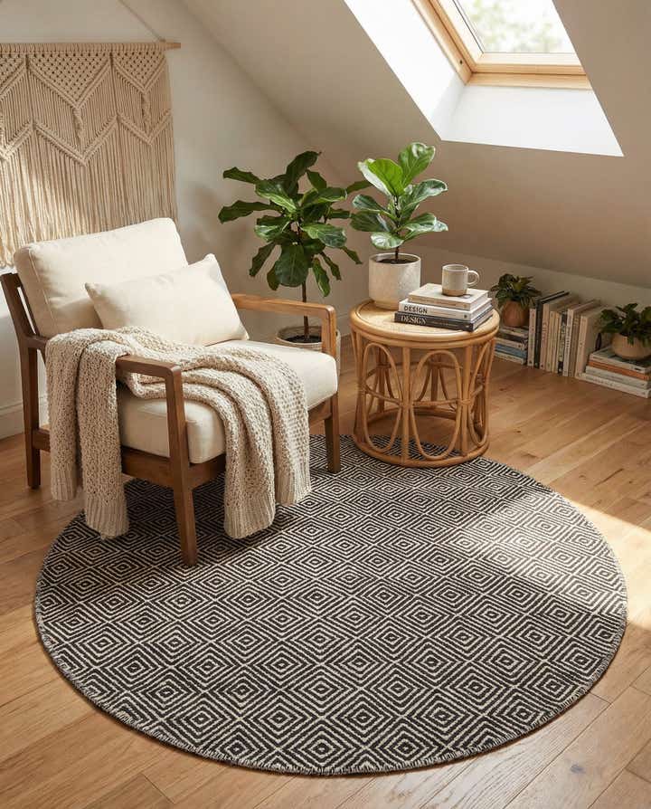 4' 1 x 4' 1 Hand Woven Geo Trellis Flatweave Round Rug